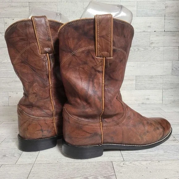 Women’s Justin Brown Marbled Leather Western Rodeo Roper Boots Size 7.5 B - Picture 5 of 9